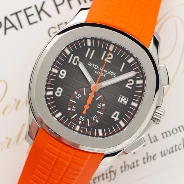 PATEK PHILIPPE WATCH ORANGE WITH RUBBER ORANGE BELT-ORIGINAL5968A-001-mirror